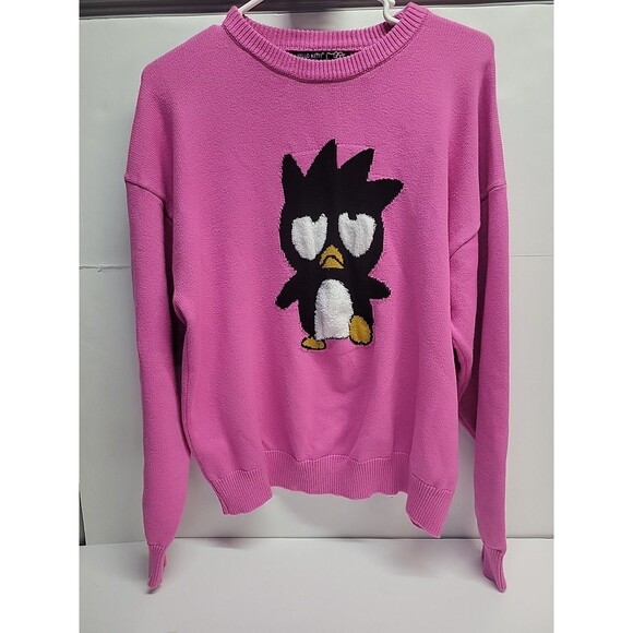 Forever 21 x Hello Kitty & Friends Badtz-Maru Pink Knit Sweater Pullover Sz L - Picture 2 of 11